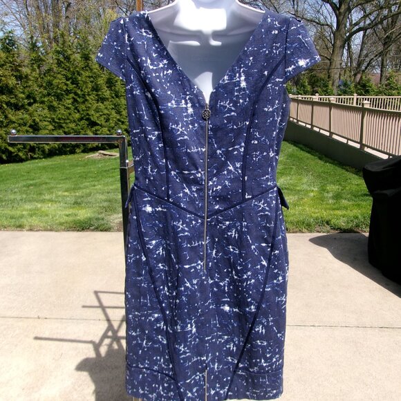 ANTIONO MELANI BLUE&WHITE PRINT SHEATH DRESS 4 - Picture 2 of 2